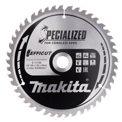 Makita HM ZAAG FF 190X20X1,85 45T Afkortzaagblad Hout Efficut 10G – E-11156