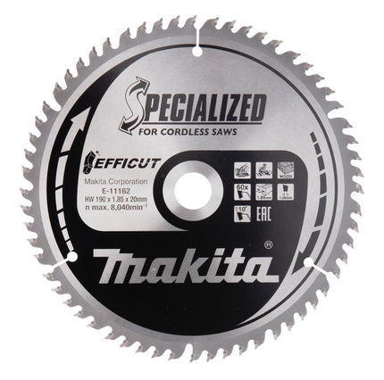 Makita HM ZAAG FF 190X20X1,85 60T Afkortzaagblad Hout Efficut 10G – E-11162