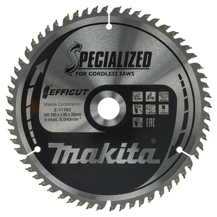 Makita HM ZAAG FF 190X20X1,85 60T Afkortzaagblad Hout Efficut 10G – E-11162