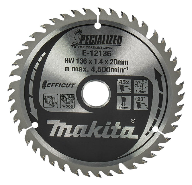 Makita Cirkelzaagblad Hout Efficut Zaagblad 136X20X1,4 45T – E-12136