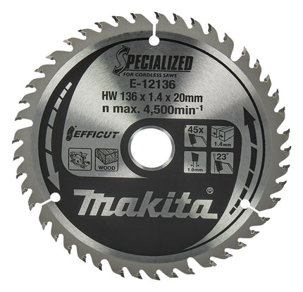 Makita Cirkelzaagblad Hout Efficut Zaagblad 136X20X1,4 45T – E-12136