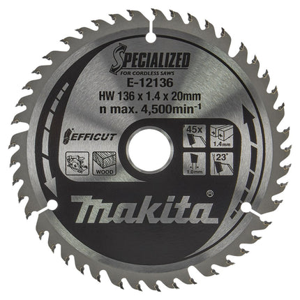 Makita Cirkelzaagblad Hout Efficut Zaagblad 136X20X1,4 45T – E-12136