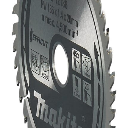 Makita Cirkelzaagblad Hout Efficut Zaagblad 136X20X1,4 45T – E-12136