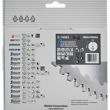 Makita Afkort- en Cirkelzaagblad Aluminium HM Zaagblad 190X30mm 60T 0G Alu – E-16863
