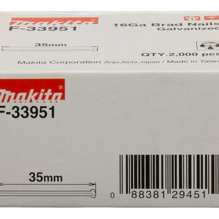 Makita BRAD 35mm 1,3X1,6mm - 2000 ST. Gegalvaniseerd – F-33951