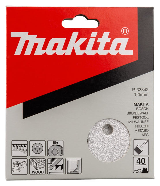 Makita Klitschuursch. K40 125mm 10 White Velcro – P-33342
