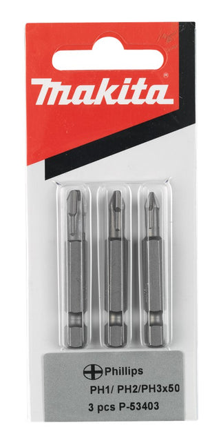 Makita Schroefbitset PH1/2/3X50mm 1/4" – P-53403
