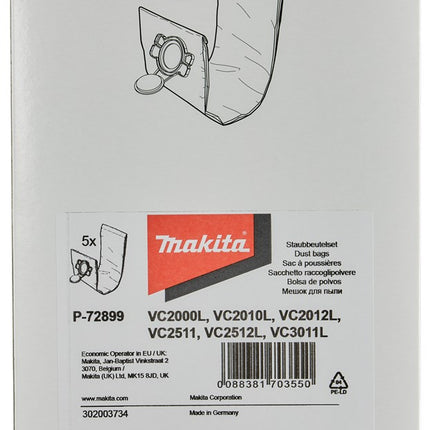 Makita Stofzak tbv 5st tbv VC3011L & VC2512L 5 St. Filter 10L / – P-72899