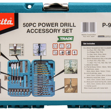 Makita BOOR-/schroefbitset 50-Delig Boren/schroefbit Set – P-90227