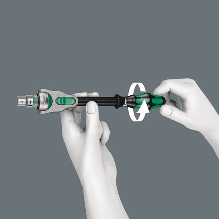 <b>Echte sneldraaiers</b><br/>De Zyklop Speed-ratels zijn echte sneldraaiers: De vliegwielconstructie zorgt voor de ongelofelijke versnelling van het schroefproces. De Kraftform-Greep en de vrijloophuls ondersteunen een hoge werksnelheid, vooral wanneer de ratel, door te weinig weerstand, nog niet g