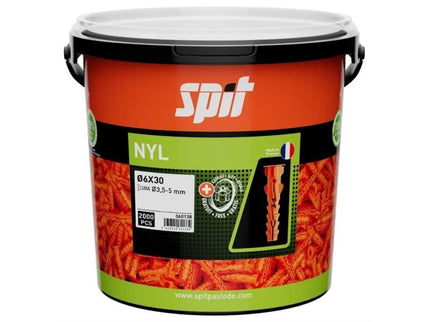 SPIT NYL PLUG D.6X30 - 2.000 STUKS      IN ECO EMMER - MET KRAAG