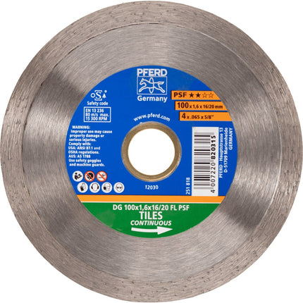 Afbeelding PFERD TOOLS diamant-doorslijpschijven voor de bouwindustrie, uitvoering met gesloten rand psf DG 100 x 1,6 x 16/20 FL PSF