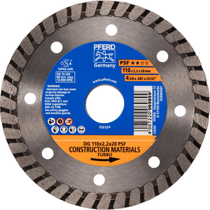 Afbeelding PFERD TOOLS diamant-doorslijpschijven voor de bouwindustrie, uitvoering met gesloten rand (turbo) psf DG 110X2,2X20 START