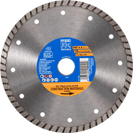 Afbeelding PFERD TOOLS diamant-doorslijpschijven voor de bouwindustrie, uitvoering met gesloten rand (turbo) psf DG 178 x 2,2 x 22,23 START