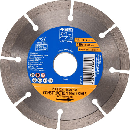 Afbeelding PFERD TOOLS diamant-doorslijpschijven voor de bouwindustrie, uitvoering gesegmenteerd psf DS 110X1,6X20 START