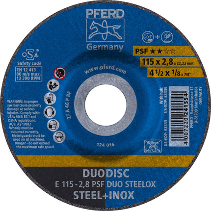 Afbeelding PFERD TOOLS slijpschijf E PSF DUO STEELOX
