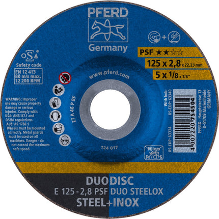 Afbeelding PFERD TOOLS slijpschijf E PSF DUO STEELOX