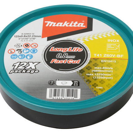 MAKITA INOX DOORSLIJPSCHIJF 125X0,8 RVS - 12ST