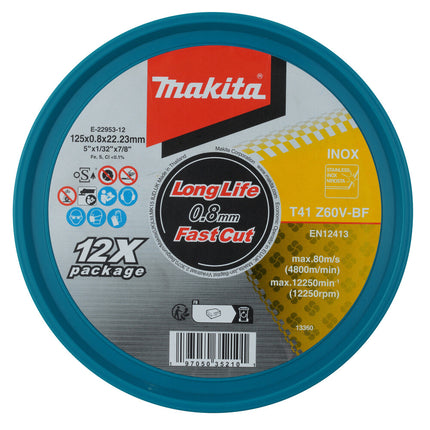 MAKITA INOX DOORSLIJPSCHIJF 125X0,8 RVS - 12ST