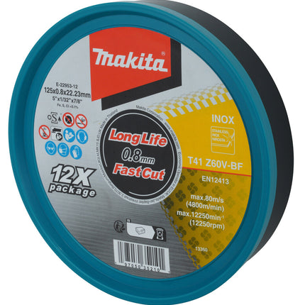 MAKITA INOX DOORSLIJPSCHIJF 125X0,8 RVS - 12ST