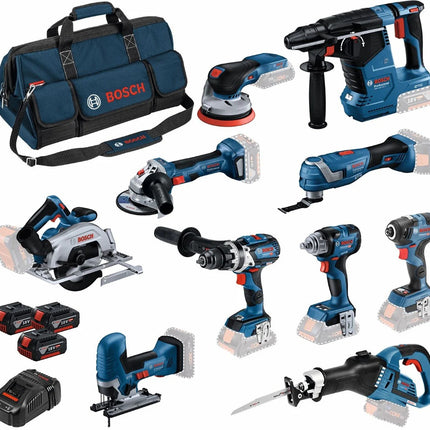 Bosch Blauw 10 Toolkit 18V | Combiset 3 x 5Ah + Lader | in Toolbag - 0615A5004G