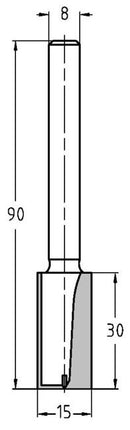 JSO-TR HW Groeffrees 15mm SL 30mm TL 90mm Schacht 8mm - 24243-5-15030