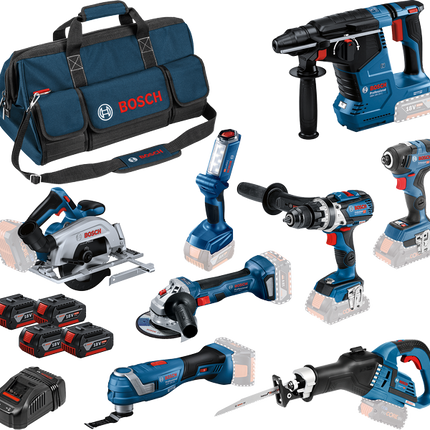 Bosch Blauw 8 Toolkit 18V | Combiset 4x 5.0Ah + lader | in Toolbag - 0615A5004A