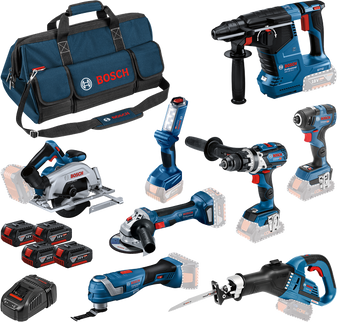 Bosch Blauw 8 Toolkit 18V | Combiset 4x 5.0Ah + lader | in Toolbag - 0615A5004A