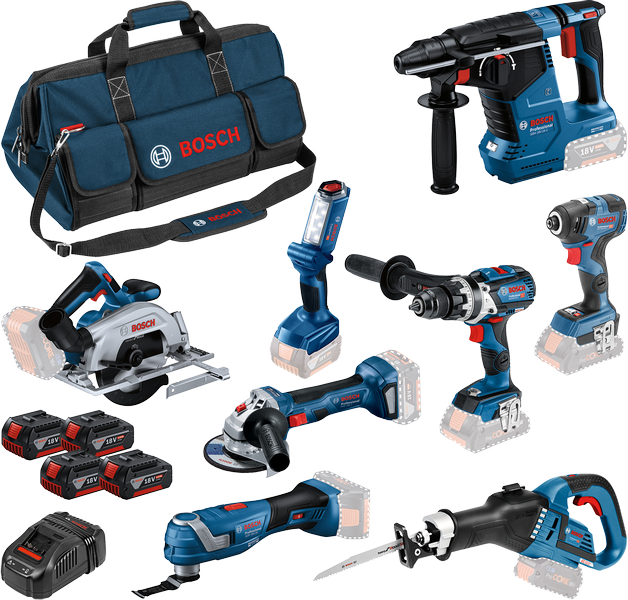 Bosch Blauw 8 Toolkit 18V | Combiset 4x 5.0Ah + lader | in Toolbag - 0615A5004A