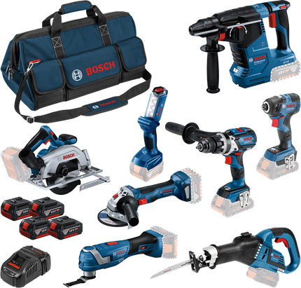 Bosch Blauw 8 Toolkit 18V | Combiset 4x 5.0Ah + lader | in Toolbag - 0615A5004A