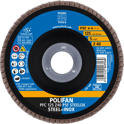 Afbeelding PFERD TOOLS polifan-lamellenschijven zirkoniumkorund z psf steelox ???? PFC 125 Z40 PSF STEELOX (5)