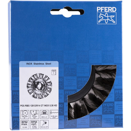 Afbeelding PFERD TOOLS ronde borstels getordeerd, combitwist hd met schroefdraad POS RBG 12512/M14 CT INOX 0,35 HD