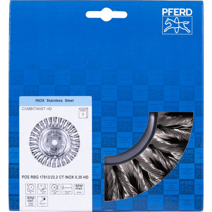Afbeelding PFERD TOOLS ronde borstels getordeerd, full cable ct, uitvoering hd POS RBG 17813/22,2 CT INOX 0,35 HD