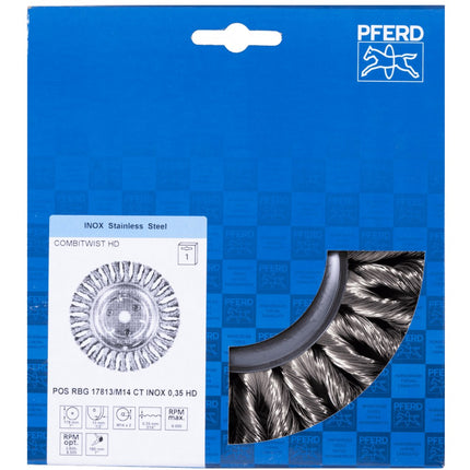 Afbeelding PFERD TOOLS ronde borstels getordeerd, full cable ct, uitvoering hd POS RBG 17813/M14 CT INOX 0,35 HD
