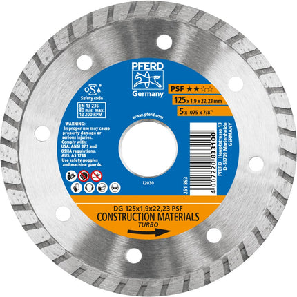 Afbeelding PFERD TOOLS diamant-doorslijpschijven voor de bouwindustrie, uitvoering met gesloten rand (turbo) psf DG 125x1,9x22,23 START