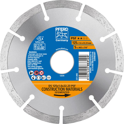 Afbeelding PFERD TOOLS diamant-doorslijpschijven voor de bouwindustrie, uitvoering gesegmenteerd psf DS 125x1,6x22,23 START