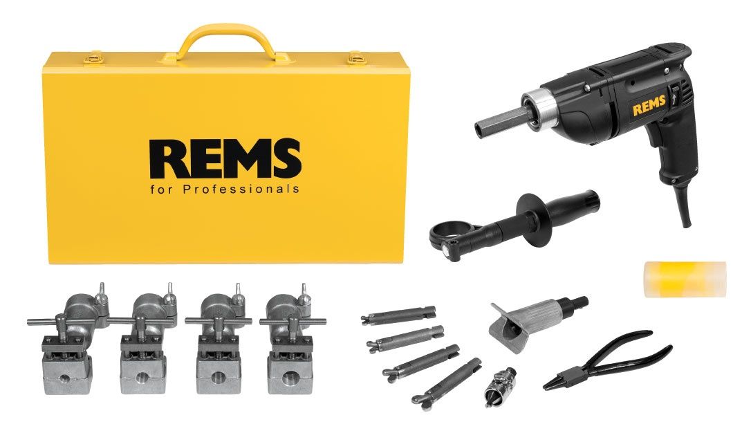 REMS Twist/Hurrican Combi Set 12-14-16-18-22 Elektrische Buisuithaler/Optromper in stalen koffer 10-22mm 156012